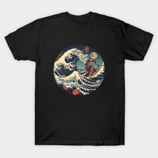 Samurai on great wave surfing T-Shirt